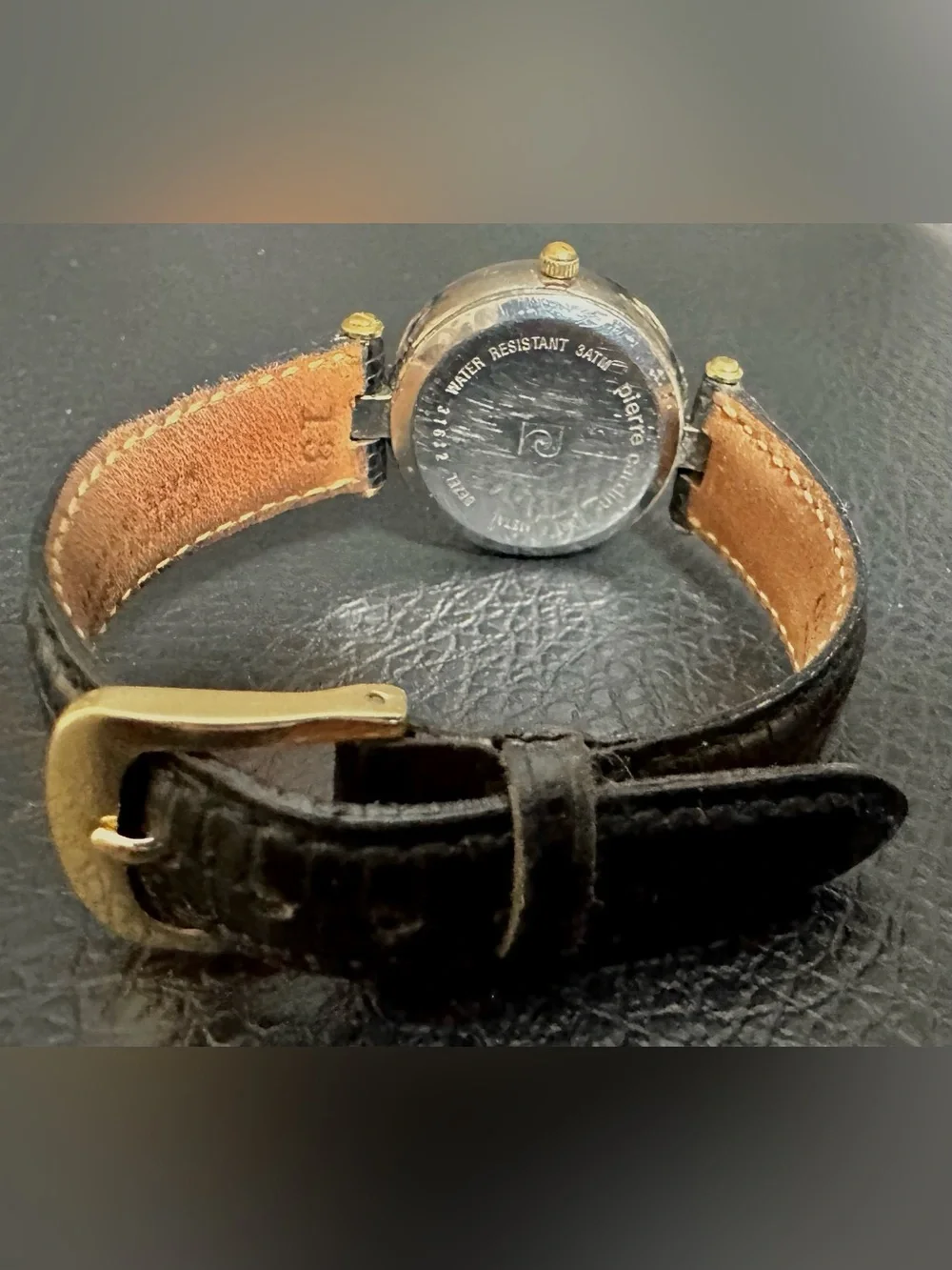 Pierre Cardin Blue Dial Gold-Tone Case Black Leather Strap Watch